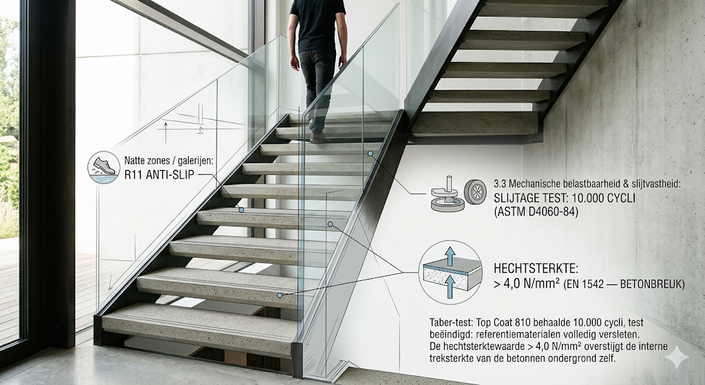 Antislip R11 · Taber 10.000 cycli · hechtsterkte 4,0 N/mm² · EverStep Solid