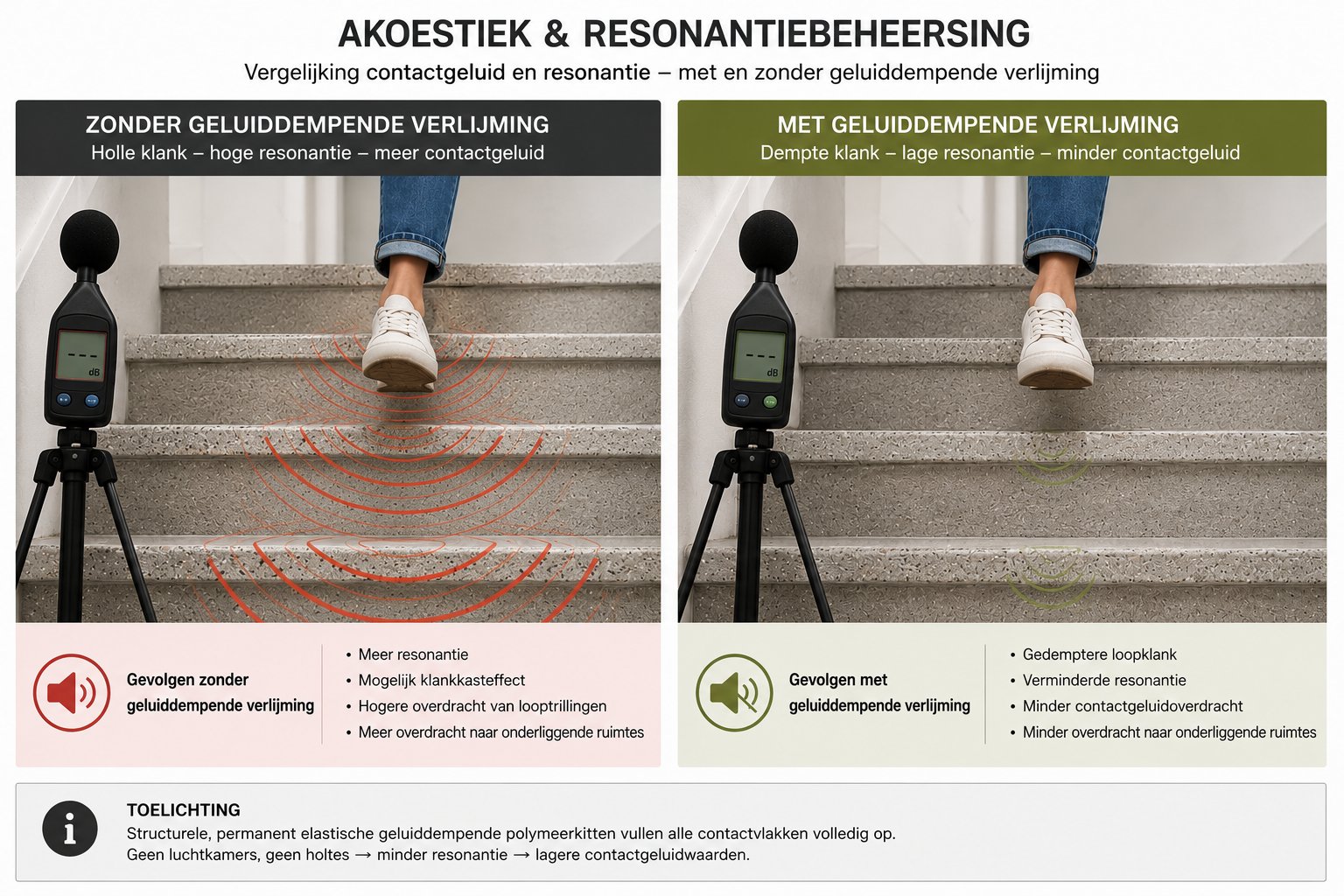 Akoestiek en resonantiebeheersing — zonder en met geluiddempende verlijming